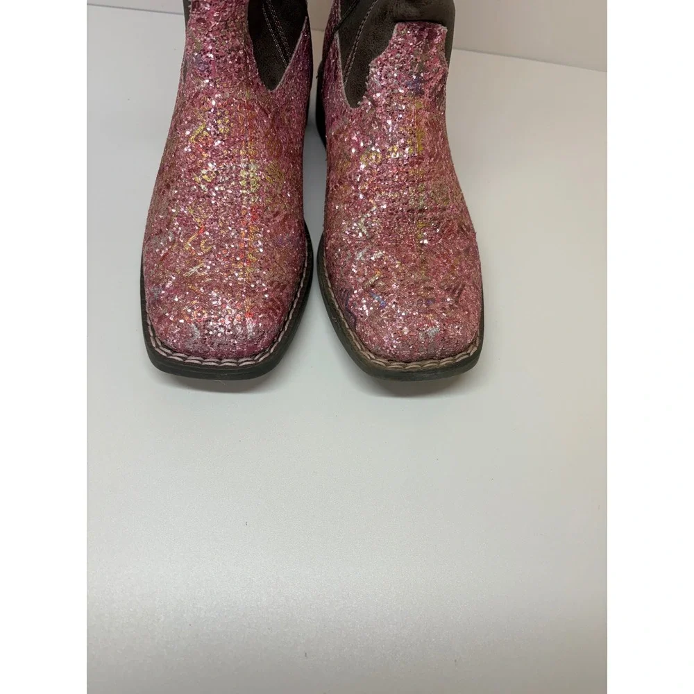 Roper Girls 2  Pink Glitter Brown Aztec Western Boots